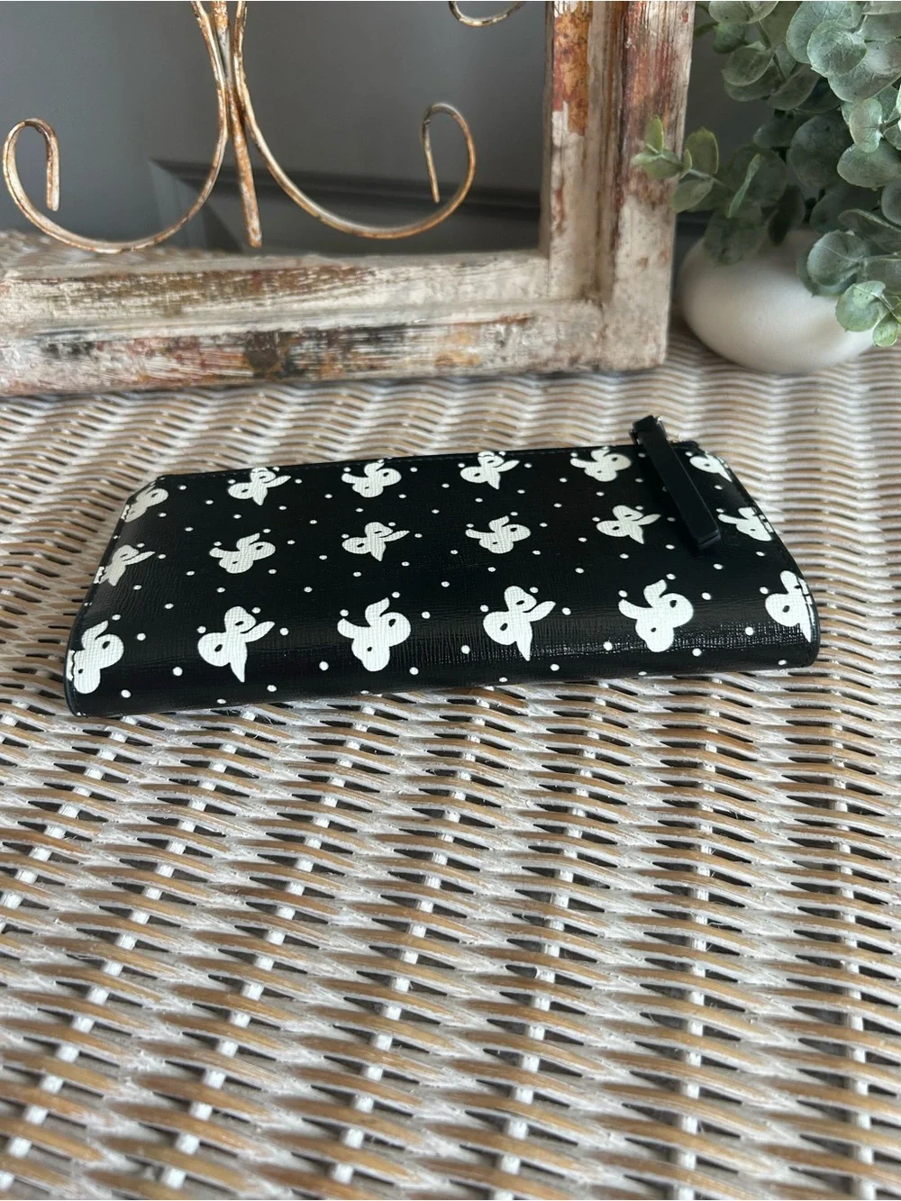 Tory Burch Robinson Printed Zip Slim Wallet Black Tossed Bow Rare old money - Picture 5 of 9